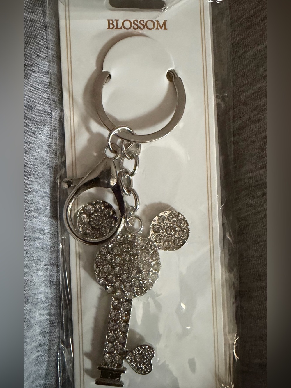 Blossom Silver Crystal Mickey Key Charm Keychain